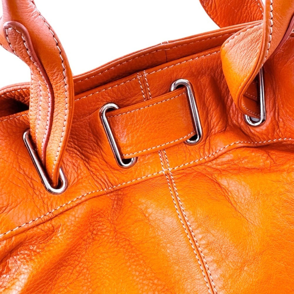 Barr + Barr Leather Large Orange Pebbled Slouchy Crossbody Satchel Bag Tote - Picture 12 of 16